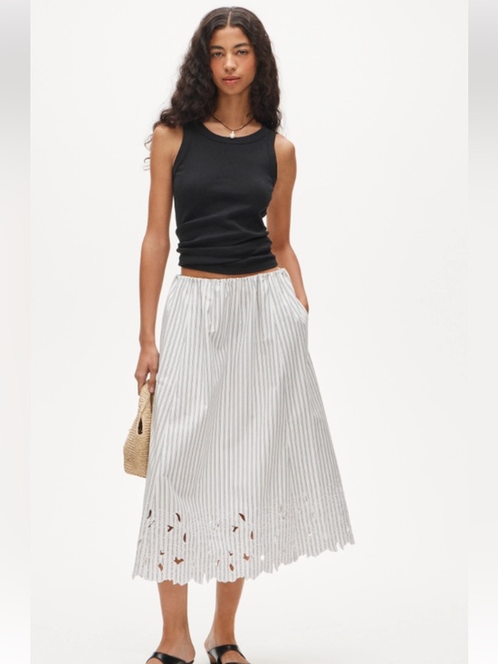 J. Crew Dresses & Skirts - J. Crew Light Blue & White Striped Eyelet Hem Midi Skirt